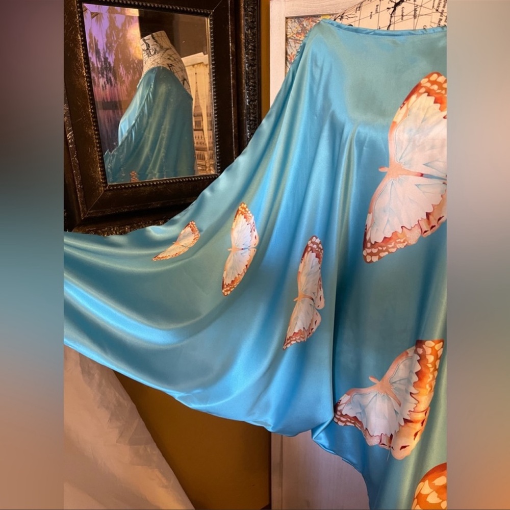 Teal Butterfly One-Shoulder Swim Coverup - Picture 8 of 9